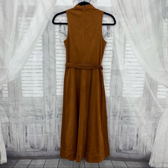 Antonio Melani Kinnon Mock Neck Sleeveless Belted Faux Suede Midi Dress Size 0 - Picture 7 of 12